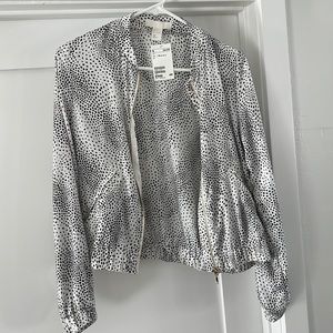 H&M White and black animal print polyester jogger jacket